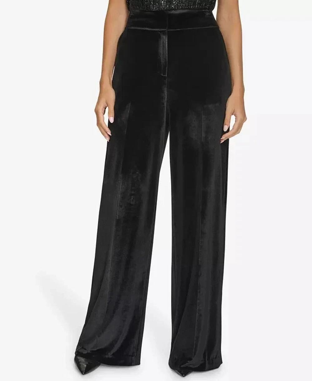 Calvin Klein Wide Leg Velvet Pants Black Size 16 4103